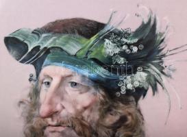 Hollóházi Szász Endre által tervezett mintával díszített porcelán kép, porcelán kerettel. Kézzel ara...