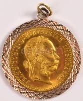 Ausztria 1915. Dukát Au "Ferenc József" utánveret (3,50g/0.986), 14k arany medálfoglalatban, jelzett, d:24 mm, nettó 5g