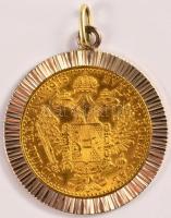 Ausztria 1915. Dukát Au "Ferenc József" utánveret (3,50g/0.986), 14k arany medálfoglalatba...
