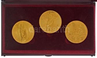 2000. "Jézus Urunk Születésének 2000. Évfordulójára" aranyozott fém emlékérmek (3xklf) teljes sor, közös dísztokban (42,5mm), (dísztok: ~102x182mm) T:AU (eredetileg PP), folt, patina