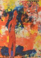 Jozefka Antal (1935-): Judith. Vegyes technika, kollázs ,karton. Jelzett a hátoldalán. 68x49 cm