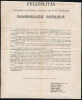 ca 1867 Honvédrokkantak menházának felállításáról szóló hirdetmény és felhívás Honvédegyleti közgyűlés többek között Jókay Mór nevében