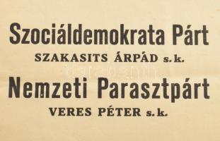 1947 A Magyar Nemzeti Függetlenségi Front vékasztási szövetség megalakulásáról szóló nagy méretű pla...