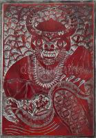 Tavaszy Noémi (1927-2018): Harc a nagyúrral (Ady Endre). Fém nyomódúc-klisé. Jelzett a dúcon. Tavaszy Noémi autográf feliratával ellátott papírba csomagolva. 12,5x9 cm.