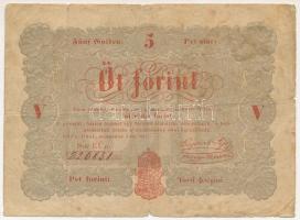 1848. 5Ft vörösesbarna nyomat "EÜn. 220851" "Kossuth bankó" T:VG, közép-kereszt hajtásnál lyuk Adamo G109