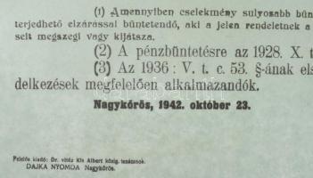 [Borászat-szőlészet] 1942 A közvetlenül termő amerikai szőlőből szűrt borok forgalomba hozatalának s...