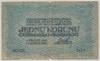 Csehszlovákia 1919. 1K "104" T:VG, szakadás
Czechoslovakia 1919. 1 Koruna "104"...