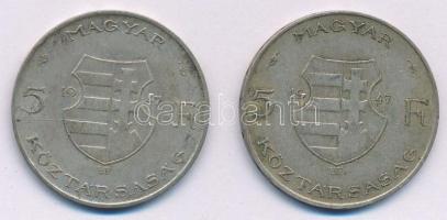 1947. 5Ft Ag "Kossuth" (2x) T:VF, patina, egyiken peremhiba Adamo F8.1