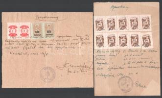 1946 két Igazolvány adópengős és korai felhasználású forintos illetékbélyegekkel