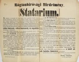 1863 Statáriumot kihirdető plakát Pest vármegyében 63x50 cm