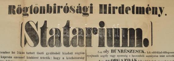 1863 Statáriumot kihirdető plakát Pest vármegyében 63x50 cm