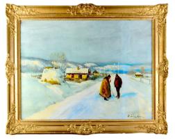 Zórád Géza jelzéssel: Téli tere-fere. Olaj, vászon. Dekoratív, javított fakeretben. 60x80 cm.