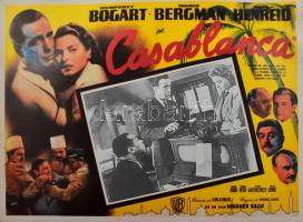 Casablanca (Humphrey Bogart, Ingrid Bergman, rendezte: Michael Curtiz), modern reprint filmplakát, karton, ázásnyommal, kissé hullámos, 30,5x41 cm.