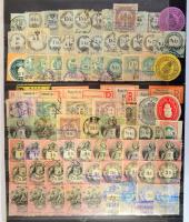 1880-1900 Illetékbélyeg gyűjtemény egy lapon nagy címletekkel.