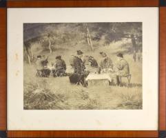 Ferenc József vadászaton. Nagy méretű fénnyomat, üvegezett keretben. Keret mérete 45x37 cm