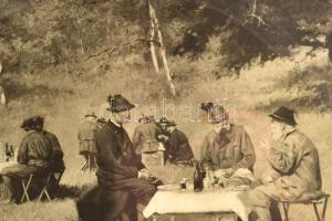 Ferenc József vadászaton. Nagy méretű fénnyomat, üvegezett keretben. Keret mérete 45x37 cm