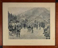 Ferenc József vadászaton. Nagy méretű nyomat, üvegezett keretben. Keret mérete 45x37 cm