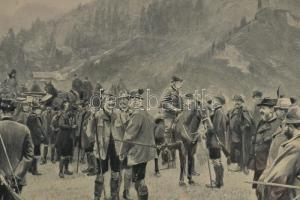 Ferenc József vadászaton. Nagy méretű nyomat, üvegezett keretben. Keret mérete 45x37 cm