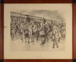 Ferenc József vadászaton. Nagy méretű nyomat Gause grafikája alapján, üvegezett keretben. Keret mérete 45x37 cm