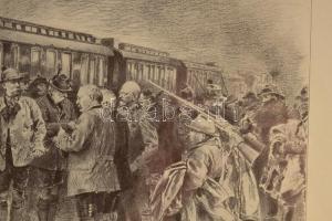 Ferenc József vadászaton. Nagy méretű nyomat Gause grafikája alapján, üvegezett keretben. Keret mére...