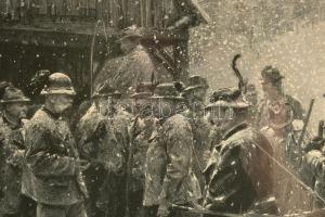 Ferenc József vadászaton. Nagy méretű nyomat Gause grafikája alapján, üvegezett keretben. Keret mére...