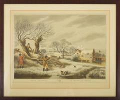 Vadász litográfia. Szalonkalövészet. Nagy méretű litográfia. Howit festménye alapján, üvegezett keretben. Keret mérete 68x48 cm