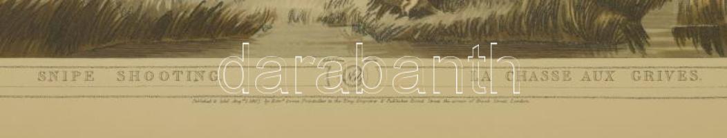 Vadász litográfia. Szalonkalövészet. Nagy méretű litográfia. Howit festménye alapján, üvegezett kere...