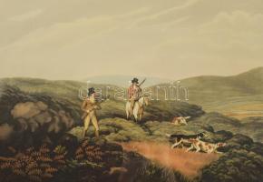 Vadász litográfia. Fajd vadászat. Nagy méretű litográfia. Howit festménye alapján, üvegezett keretbe...