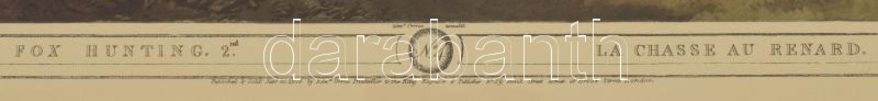 Vadász litográfia. Róka vadászat. Nagy méretű litográfia. Howit festménye alapján, üvegezett keretbe...