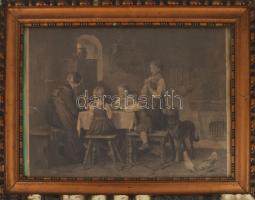 Franz Defregger Osztrák festő műve alapján készült rotációs fametszet, sérült keretben 40x30 cm