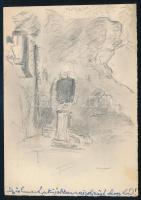 1962 Nemeskúti Rexa Dezső (1872-1964) irodalomtörténész, levéltáros, helytörténész, nyelvész, író autogárf levelezőlapja, saját rajzával Visegrád