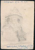 1962 Nemeskúti Rexa Dezső (1872-1964) irodalomtörténész, levéltáros, helytörténész, nyelvész, író autogárf levelezőlapja, saját rajzával Szigliget