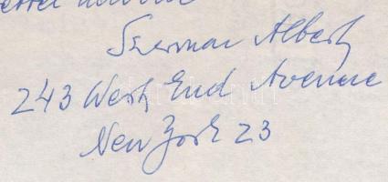 1961 Szirmay Albert (1880-1967) zeneszerző autográf sorai amerikai levélopapírján orvosának Nádor He...