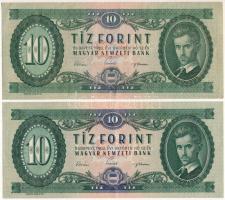 1962. 10Ft (2xklf) "A 808 126211" fordított hátlapi "01"-es alapnyomattal + "A 937 141656" normál alapnyomattal T:XF,F, szép papír / Hungary 1962. 10 Forint (2xdiff) one normal issue, another one with underprint error "01" instead of "10" C:XF,F, fine paper Adamo F6