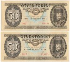 1989. 50Ft (2x) sorszámkövetők "D 027 039494 - D 027 039495" T:AU, hullámos papír, sarokhajlás / Hungary 1989. 50 Forint (2x) consecutive serials "D 027 039494 - D 027 039495" C:AU, wavy paper, folded corner Adamo F23