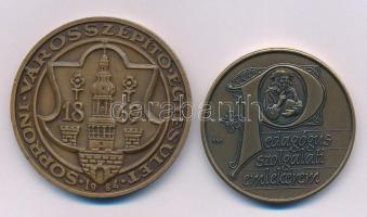 Bogár Lívia (1957-) 1984. "Soproni Városszépítő Egyesület - 1869" kétoldalas bronz emlékérem (50mm) + Fritz Mihály (1947-) DN "Pedagógus Szolgálati Emlékérem" egyoldalas bronz emlékérem (42,5mm) T:UNC,AU
