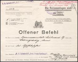 1918 Dunai Flottila. Nyílt parancs D. Csongrady hadnagynak és az Erzh. Franz Ferdinand kórházhajó ma...