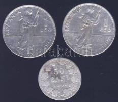 Románia 1900. 50B Ag T:3 + 1910-14. 1L Ag (2x) T:2