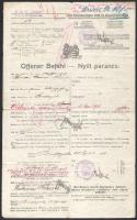 1918 Dunai Flottila. S.M.S. Tulln matrózának szóló nyílt parancs Brailába Budapestről Odesszán keresztül, Extra ritka hajópecsétekkel // Offener Befehl issued to 28-year old seaman Vladimir Kumass, ordering him to proceed from Budapest to Odessa by way of Braila. The order, issued in Budapest on April 10, 1918, bears two seals of S.M.S. Tulln and one seal of the Danube Flotilla Command. Postmarked: K.u.K. KRIEGSMARINE S. M. S. TULLN  Kalis/Kohl No. 3 [type DK 5d] RR! ?  and S. M. S. Tulln K.u.k. Kriegsmarine This seal of the Dl 2c type is not listed by Kalis/Kohl as having been used on S.M.S. Tulln ? RR! plus K.U.K. DONAUFLOTILLENKOMMANDO This seal of the DO 1a type is not listed by Kalis/Kohl as having been used by the Danube Flotilla Command - RR!!