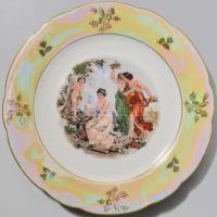 Kahla 12 személyes historizáló mintás tál készlet, klf mintákkal, irizáló peremrész dekorral, jelzet...