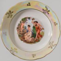 Kahla 12 személyes historizáló mintás tál készlet, klf mintákkal, irizáló peremrész dekorral, jelzet...