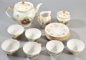 Kahla 6 személyes historizáló mintás teás készlet, irizáló dekorral. Jelzett, teljes, hibátlan.