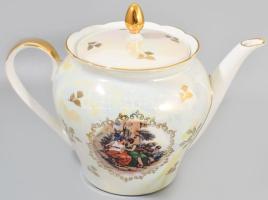 Kahla 6 személyes historizáló mintás teás készlet, irizáló dekorral. Jelzett, teljes, hibátlan