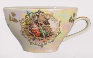 Kahla 6 személyes historizáló mintás teás készlet, irizáló dekorral. Jelzett, teljes, hibátlan