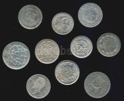 Kis vegyes Ag tétel, 10db, benne brit, orosz, portugál, francia stb. T:2,3