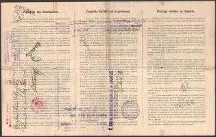 1916 Dunai Flottila.S.M. S. Balaton. 
Háromnyelvű utazási igazolás Tokos István matróznak, ritka ha...