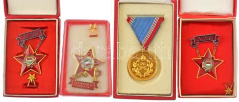 1983. "Honvédelmi Érdemérem 20 év után" aranyozott bronz kitüntetés mellszalagon, tokban + DN(~1960-1970) "Kiváló Dolgozó" (3x) zománcozott/műgyantás fém kitüntetés, miniatűrrel eredeti tokban, ebből 1x a hozzá tartozó viselésre jogosító, névre szóló, kitöltött igazolvánnyal T:AU-VF