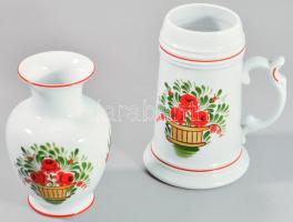 Hollóházi olasz kaspó mintás váza és korsó, jelzett, hibátlan, m: 15-16,5 cm