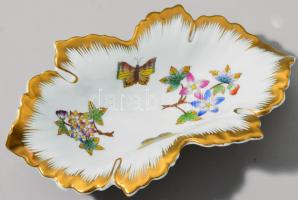 Herendi Viktória mintás levél alakú tálka, jelzett, hibátlan, 15x8,5 cm