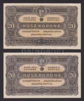1920. 20K (2x) T:II+ kis saroktörés
